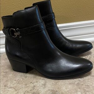 COACH Paulina Black Leather Ankle Boots, Embossed Snake | A00243 NEW!